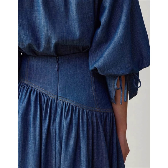 Zimmermann Echo Denim Midi Nederdel, Railway Blue